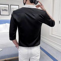 Threebooy  New Handsome Thin Fashion Casual High-end Sense Five-point Sleeve Shirt Trendy Versatile Personalized Men's Shirt