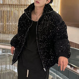 Threebooy Mens sequin casual jacket genderless 2024 new autumn winter fashion personality street trend youth thickened jacket unisex