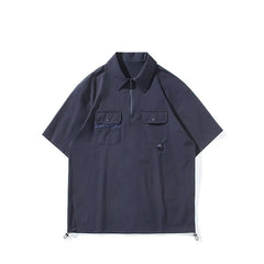 Threebooy  Summer Fashion Men's Solid Shirts American High Street Harajuku Pullover Short Sleeve Shirt All-match Hip Hop Loose Tops Male