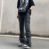 Threebooy New Black Wrinkle Pants Man Harajuku Punk Men's Streetwear Hip Hop Fashion Clothing Casual Tactical Trousers Y2k Goth Flared