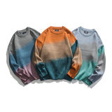 Threebooy Men's Knitted Vintage Graphic Sweater with Pattern Gradient Orange Pullovers Sweaters and Jumpers Male Korean Streetwear