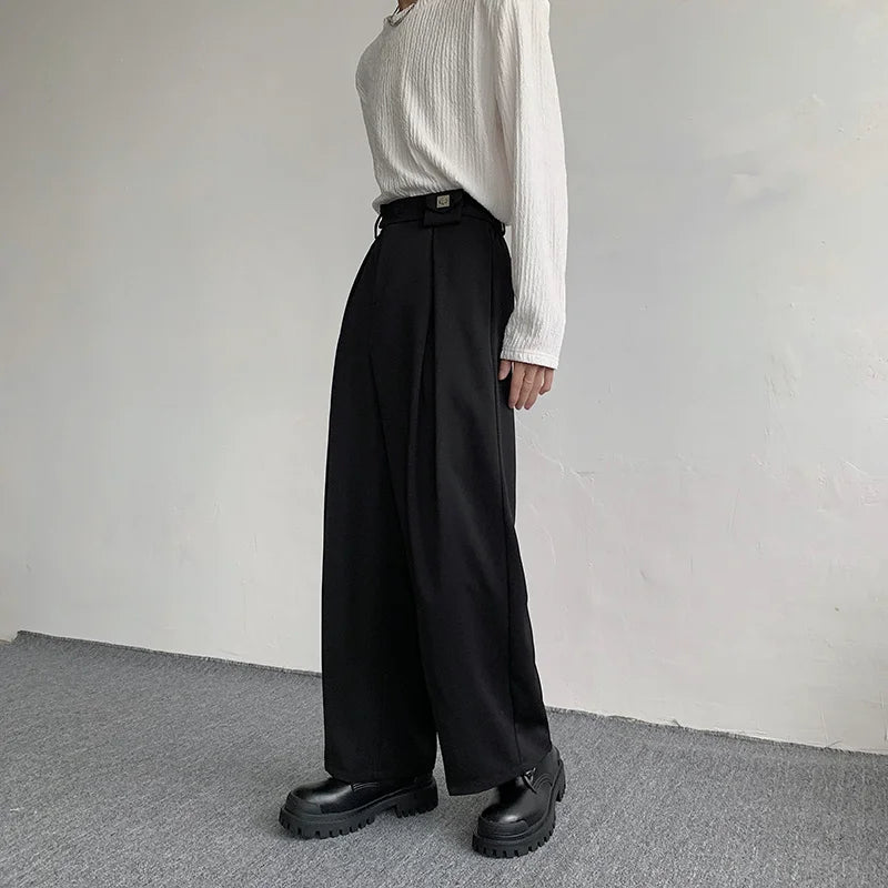 Threebooy  Black Suit Pants Men Fashion Social Mens Dress Pants Korean Loose Oversized Wide Leg Pants Mens Formal Trousers M-2XL