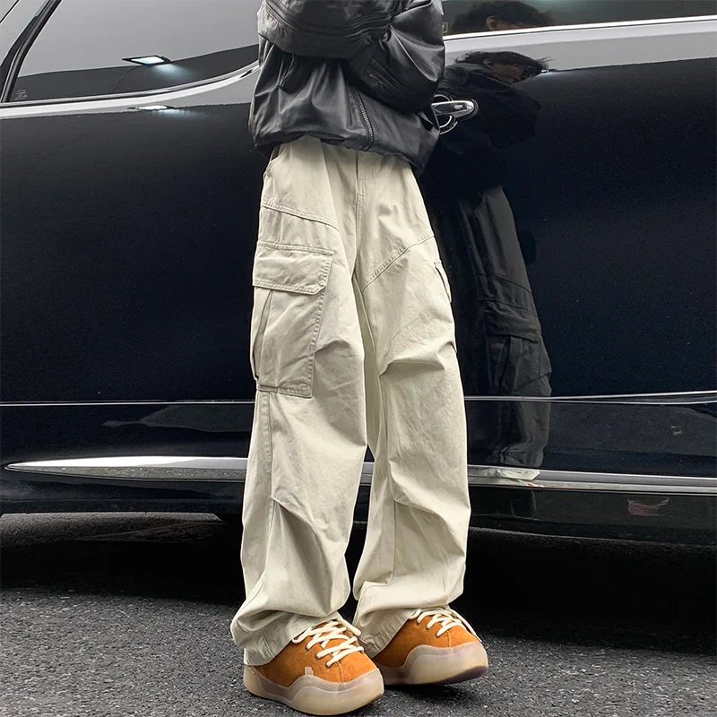 Threebooy Autumn Big Pocket Men's Cargo Pants Japanese Y2k Harajuku Loose Straight Wide Leg Trousers Baggy Pants Man Hip Hop Sweatpants