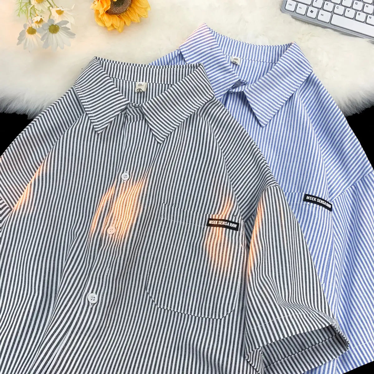 Threebooy  Japanese Striped Fashionable Short-sleeved Shirt Men Summer Thin Fashion Loose and Versatile Student Casual Shirt Aesthetic
