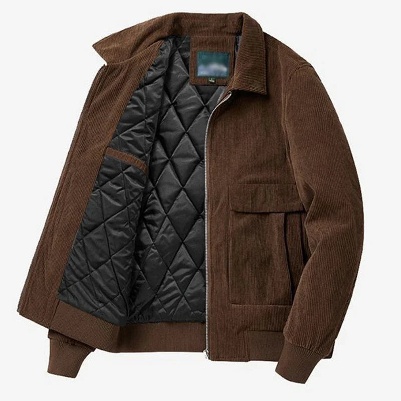 Threebooy Autumn Winter Male Corduroy Jacket Casual Stripe Lapel Safari Jackets Versatile Men's Clothing Trend Elegant Loose Coat
