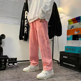 Threebooy 2024 Men's Jeans Pants Hip Hop Streetwear Casual Classic Style Pink Straight Denim Trousers S-3XL