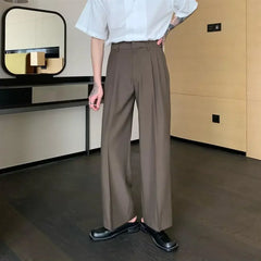 Threebooy  Men Suits Pants Wide Leg Black Pleated Baggy Summer 2024 Fashion Stylish Trousers for Men Korean Style Clothes Classic New in Up