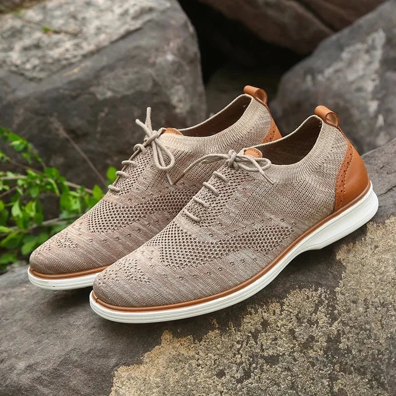 Threebooy  Men's Business Casual Shoes Lightweight Anti-slip Soft Bottom Wide Bottom Lace-Up Breathable Comfortable EVA Insole round Toe