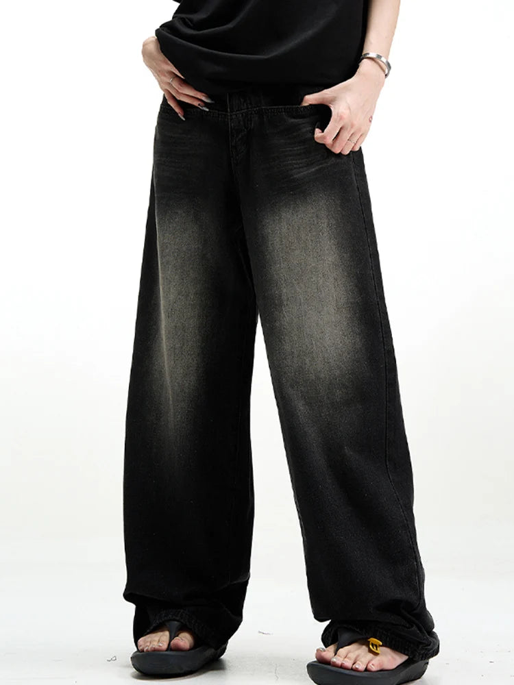 Threebooy  Male Classic America Hip Hop Rap Jeans Wide Leg Youth Popular Jeans Men Straight Leg Retro Loose Trousers Oversized Denim Pants