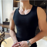 Threebooy Men's casual summer T-shirt Vest  Male slim fit fashion High quality Striped tight Vest