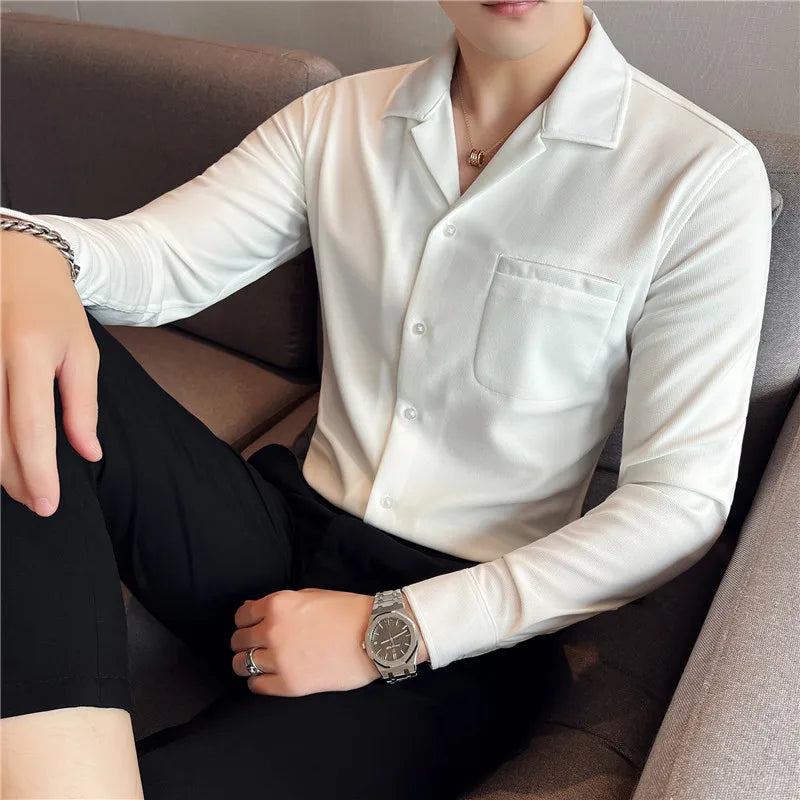 Threebooy Men Spring High Quality V-Neck Stylish Long-Sleeved Shirts/Male Slim Fit Business And Casual Office Dress Shirts Tops 4XL