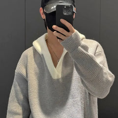 Threebooy  Korean style autumn and winter men and women trendy personalized spliced sweater for couples loose retro knitted casual top y2k