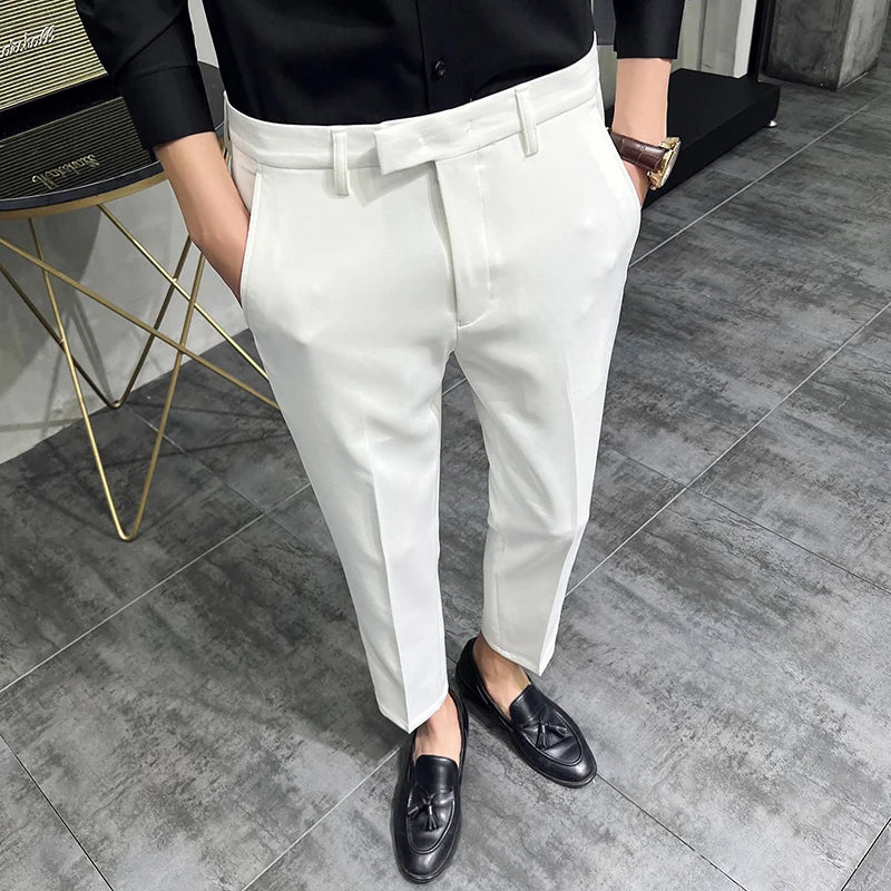 Threebooy Men Summer Business Formal Pant Solid Casual Korean Slim Fit Suit Pants Mens Wedding Social Office Trousers Plus Size 29-38