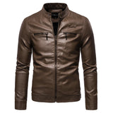 Threebooy Men Fashion Leather Jacket Slim Fit Stand Collar PU Jacket Male Anti-wind Motorcycle Lapel Diagonal Zipper Jackets Men 4XL-M