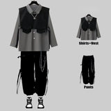 Threebooy Techwear Men's Sets Black Cargo Pants Men's Shirt Kit Long Sleeve Shirts Korean Streetwear Hip Hop Harajuku Spring