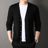 Threebooy Men's Cardigan Knitted Sweater Outer Wear Fashionable Korean Style Fashion Spring and Autumn Plaid Knit Sweater Jackets 3XL-M