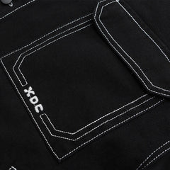 Threebooy  Men's Fashion Baggy Denim Jacket Streetwear Large Pocket Contrast Design Oversized Black White Washed Denim Coats Autumn 4XL 5XL