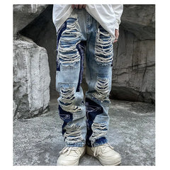 Threebooy Ripped Jeans Baggy Men Print Harajuku Pants Slim Trendyol Men's Fashion Hip Hop Trousers Y2k Man Grunge Streetwear Stacked