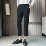 Threebooy Slim Fit Men Dress Pants Fashion Vertical Stripes Men Suit Pants Streetwear Ankle Length Office Trousers Men Formal 29-36
