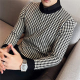 Threebooy Fake 2 Pieces Shirt Collar Casual Knit Sweater/Male Slim Fit Fashion High Quality Plaid Knit Shirt Male Casual Pullover 3XL 4XL