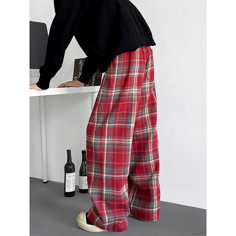 Threebooy Black Casual Pants Men Retro Plaid Pants Men Streetwear Hip-hop Loose Wide Leg Pants Mens Vintage Trousers Large Size 5XL