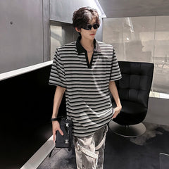 Threebooy  Men Cotton Comfort Breathable Stripe Polo Shirt Casual Summer Fashion Tshirt Wholesale Striped Collar Tee Outdoor Golf Wear
