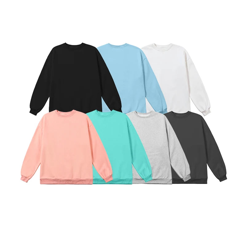 Threebooy Harajuku Sweatshirts Men Korean Solid Color Basic O Neck Oversized Pullovers Spring Autumn Simple Fashion Casual Tops 5XL-M