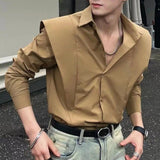 Threebooy 2024 New Fashion Square Neck Simple Trendy Solid Color Shirt High Quality Casual Street Party Long Sleeve Top Mens Clothing