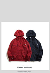 Threebooy Japanese Cityboy Work Jacket Men's Spring Autumn Multi-pocket Mountaineering Suit High-end Casual Hooded Jacket Chic