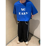 Threebooy Summer Men's Fashion Trend Round Neck T-shirt Letter Printing Blue Tshirts Short Sleeve Cotton Loose Clothes T Shirts M-XL