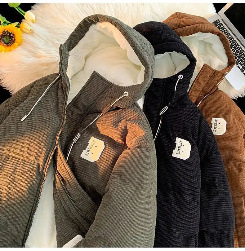 Threebooy autumn and winter street fashion corduroy thick jacket for men and women couple personalized loose retro casual Harajuku