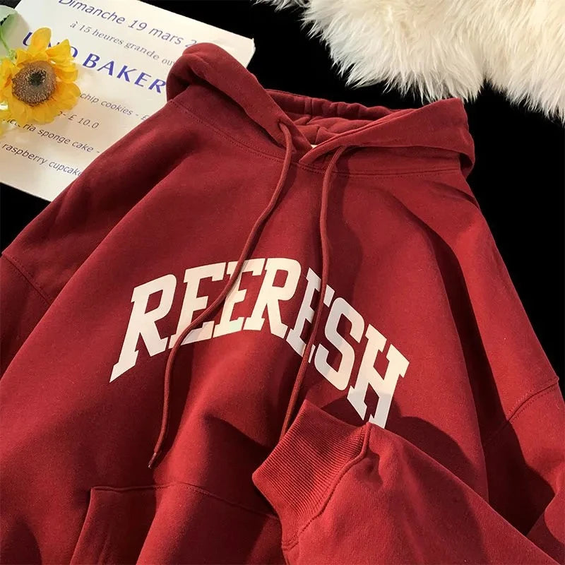 Threebooy 100% Cotton Men's Hoodies American Letter Hip Hop High Street New In Sweatshirts 2024 Autumn Y2K Couple Vintage Oversize Hoodies