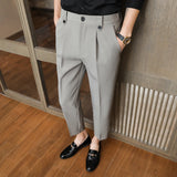 Threebooy  Summer Casual Pants Men Slim Fit Business Dress Pants Ankle Length Streetwear Office Social Suit Trousers Black Grey Khaki