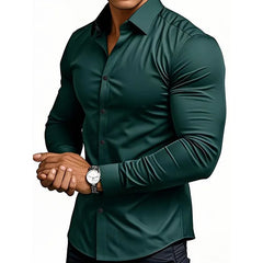 Threebooy  Men Solid Color Long Sleeve Casual Business Shirt For Spring And Autumn