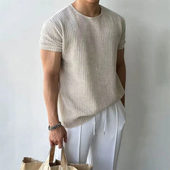 Threebooy New Trend Men Gym T-shirts Light Luxury Popular Slim-fit O Neck Tees Leisure Breathable Tops Sport Style Short Sleeve Knitwear