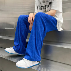 Threebooy Summer Ice Silk Pants Men Fashion Oversized Wide Leg Pants Men Japanese Streetwear Hip Hop Loose Pleated Pants Mens Trousers