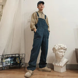 Threebooy Denim Jumpsuits Male Solid Basic Overalls High Street Man New Hot Sale Blue Vintage Fashion Man Casual Loose Wild Jumpsuit