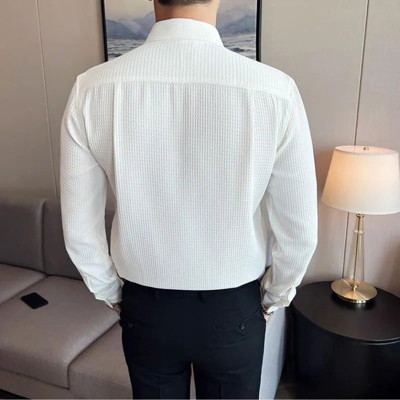 Threebooy  Clothing Men Spring High Quality Business Long Sleeve Shirts/Male Slim Fit Fashion Casual Dress Shirts Plus Size 3XL