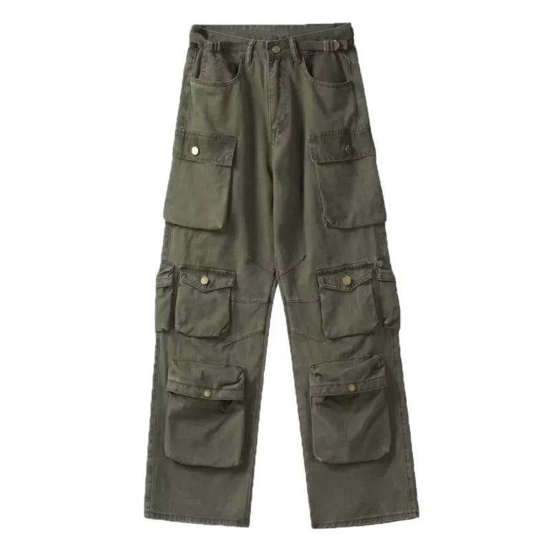 Threebooy  Spring Cargo pants New Popular Rice White Multi-pockets Overalls Harajuku stays Men Loose Casual Trousers Straight Mopping Pants