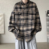 Threebooy Winter Short Woolen Coat Men Warm Oversized Retro Plaid Woolen Jacket Men Streetwear Korean Loose Thick Woolen Coat Mens Jackets