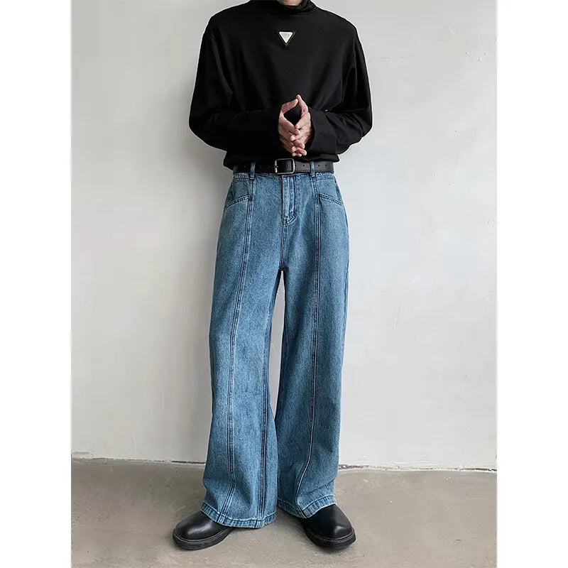 Threebooy  Straight Leg Loose Fit Washed Blue Patchwork Jeans Denim Casual Street Style Distressed Vintage Trend High Quality Jeans