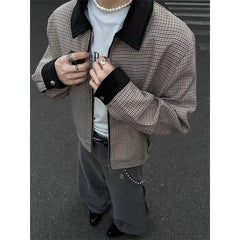 Threebooy Plaid Retro Jacket Men's Spring Autumn Streetwear American Lapel Jacket Color Blocking Design Coat High-end Motorcycle Suit Top