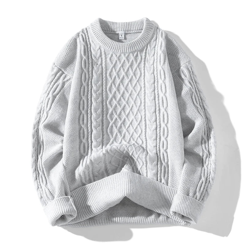 Threebooy Autumn Winter Men's O-Neck Knitted Sweater Youthful Vitality Casual Pullovers Solid Color Loose Knit Pullover Men Warm Sweaters