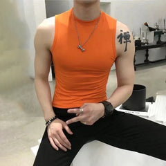 Threebooy Summer Trend Vest Men's Tight Turtleneck Sleeveless Cotton Vest Male Slim Fitness Stretch Tank Tops Bottoming Shirt Streetwear