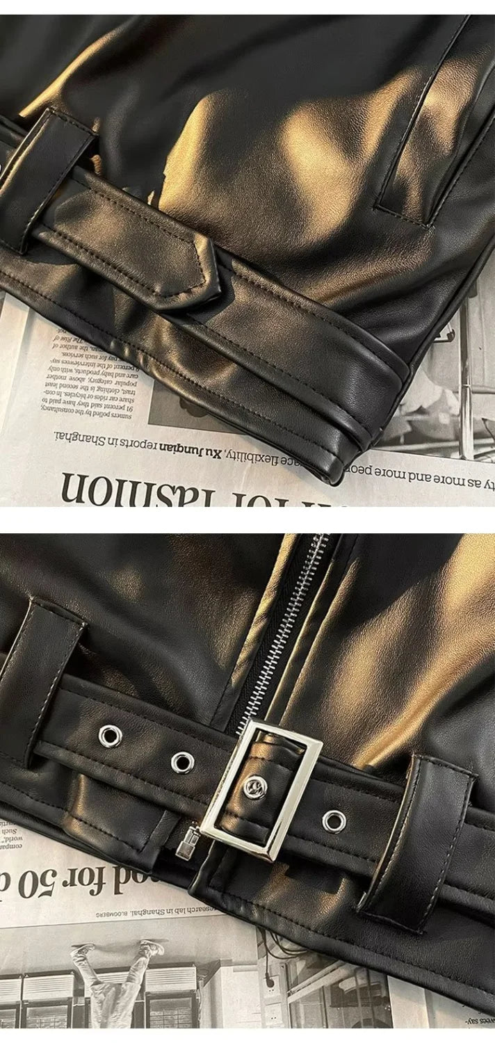 Threebooy Autumn and winter street style American men and women trendy personalized fake couple loose PU leather jacket casual top y2k
