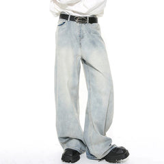 Threebooy  Washed Male Jeans Korean Fashion Worn Out Gradient Color Men's Denim Straight Pants Men Wide Leg Trousers Spring New