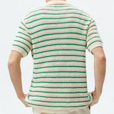 Threebooy Mens Contrast Color Striped Casual Hollow Knitted Polo Shirt Genderless 2024 Summer Fashion Streetwear Breathable Shirt Unisex