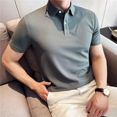 Threebooy  Polo T Shirt Man Spring Summer New Quality Ice Silk Short Sleeve Knitted Men T-Shirts Slim Fit Business Casual Plain Color Tees