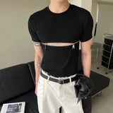 Threebooy Fashion Crop Tops Men T Shirt Zipper Solid O-neck Short Sleeve T Shirt Summer Y2k Streetwear Unisex Short Tees Casual Camisetas