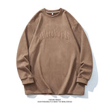 Threebooy Autumn Retro Long Sleeve Sweatshirts English Letter Print Pullover Suede Foaming Sweatshirt for Teenager Men’s Casual Streetwear